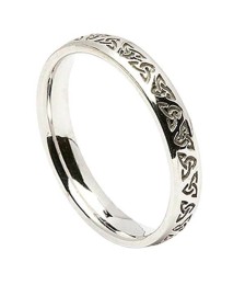 Womens Etched Trinity Knot Wedding Band - White Gold or Silver