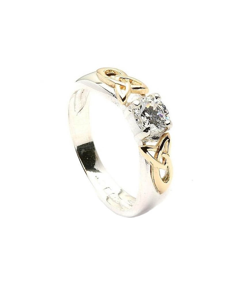 Trinity Shoulder CZ Ring - Silver and 10k Gold