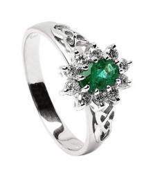 Emerald Diamond Cluster White Gold Ring