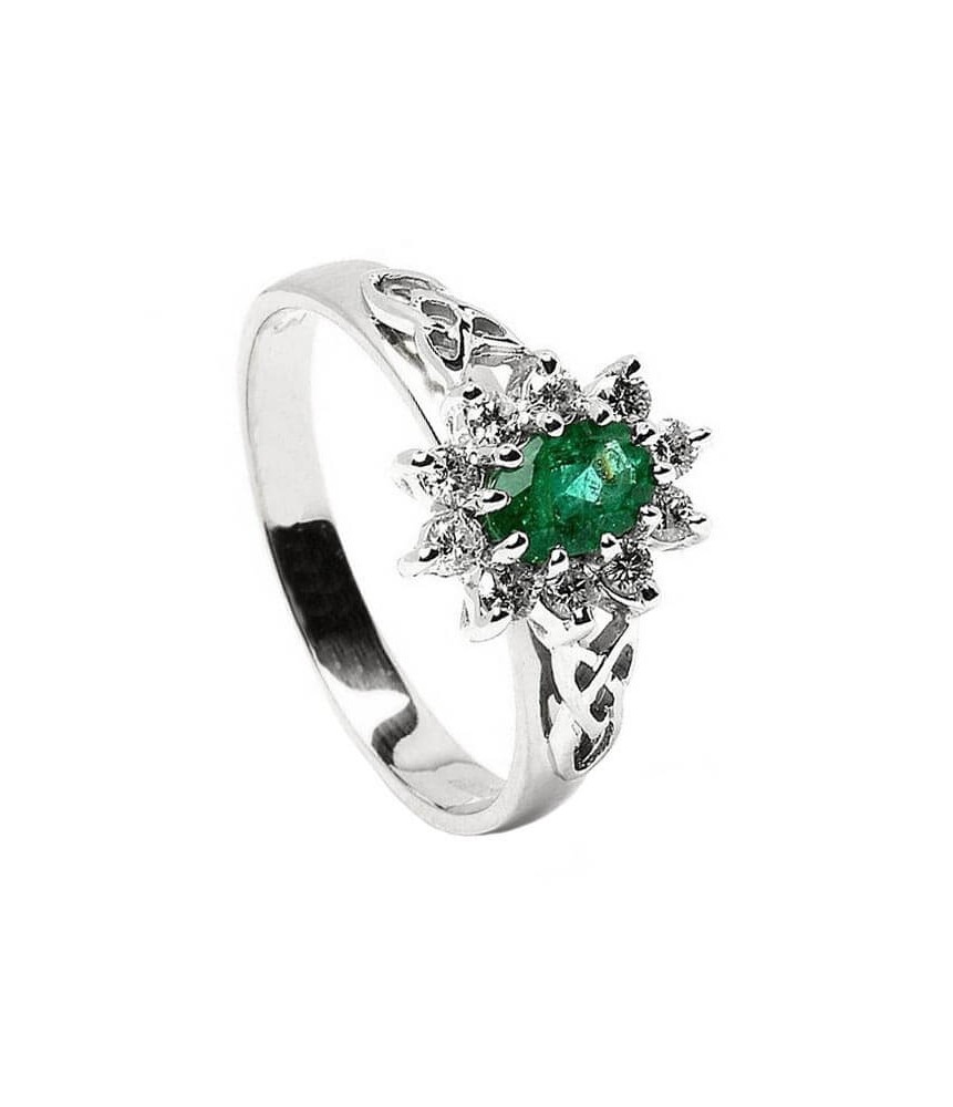 Emerald Diamond Cluster White Gold Ring