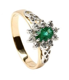 Emerald Diamond Cluster Engagement Ring