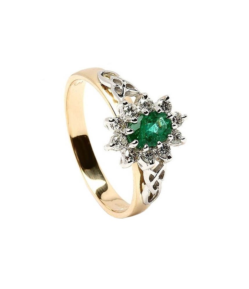 Emerald Diamond Cluster Engagement Ring - Yellow Gold