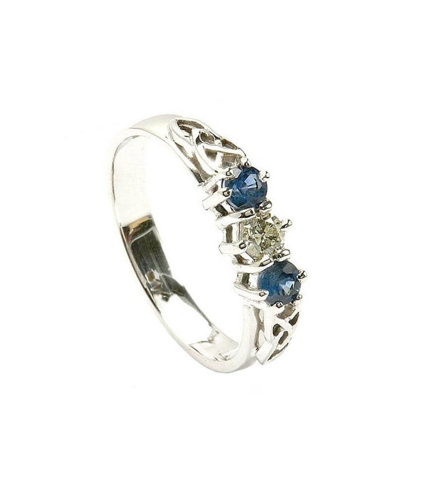 Sapphire Three Stone Engagement Ring - White Gold