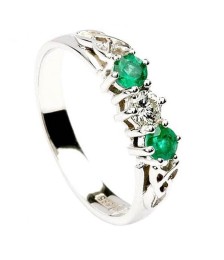 Emerald 3 Stone Engagement Ring