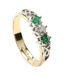 Emerald and Diamond 3 Stone Ring