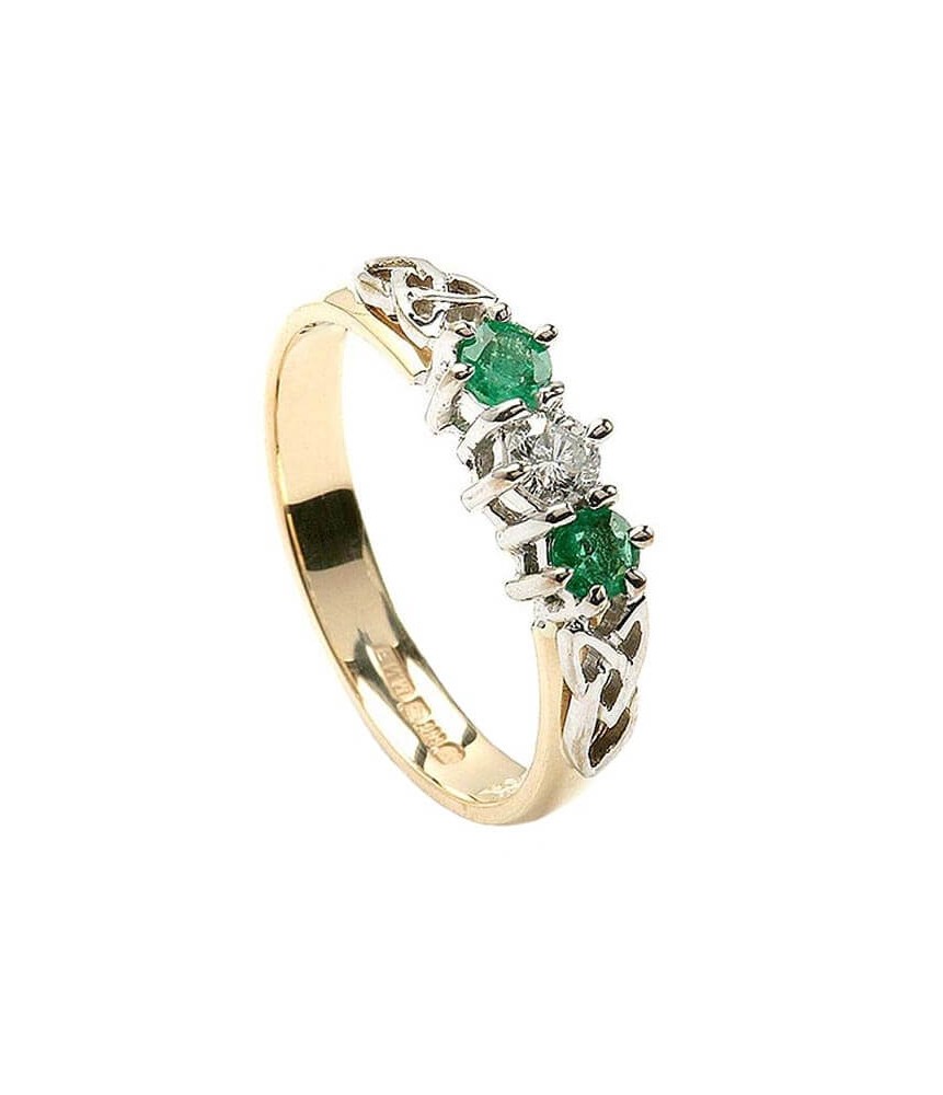 Emerald and Diamond 3 Stone Ring