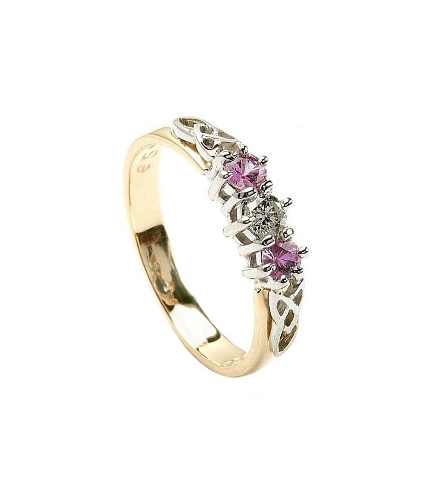 Pink Sapphire Three Stone Ring - Yellow Gold