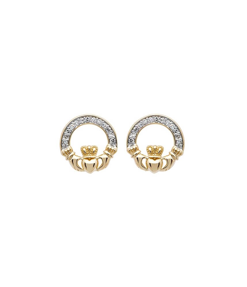 14K Diamond Claddagh Stud Earrings