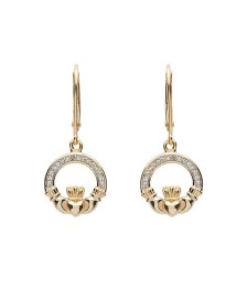 Diamond Claddagh Drop Earrings