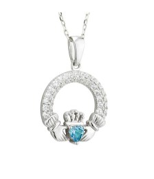 March Birthstone Claddagh Necklace