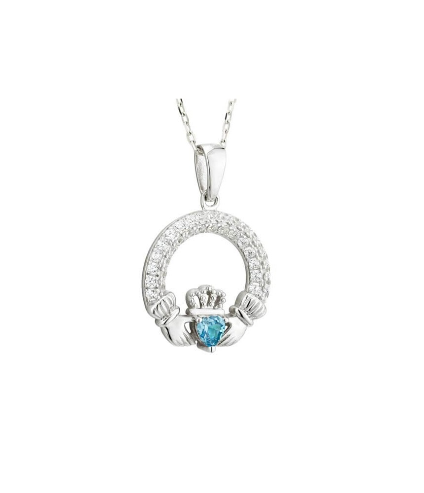 March Birthstone Claddagh Necklace