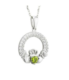 August Claddagh Birthstone Necklace