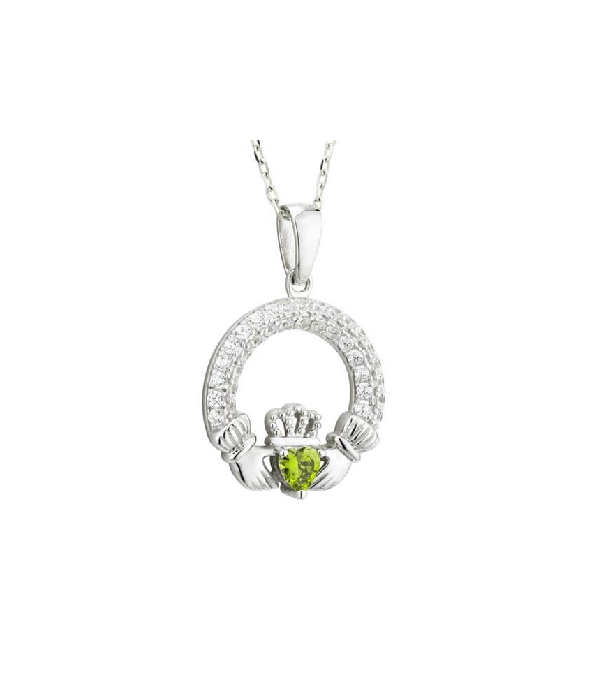 August Claddagh Birthstone Necklace