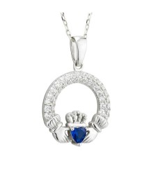 September Claddagh Birthstone Necklace