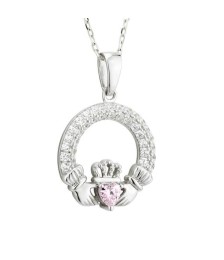 October Claddagh Birthstone Necklace