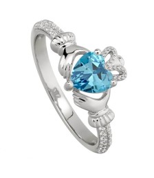 March Aquamarine Claddagh Ring