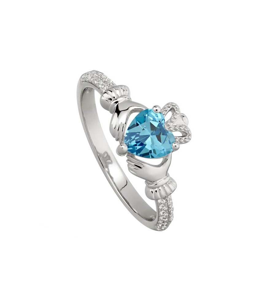 March Aquamarine Claddagh Ring