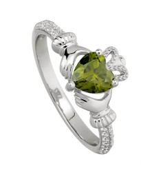 August Peridot Claddagh Ring