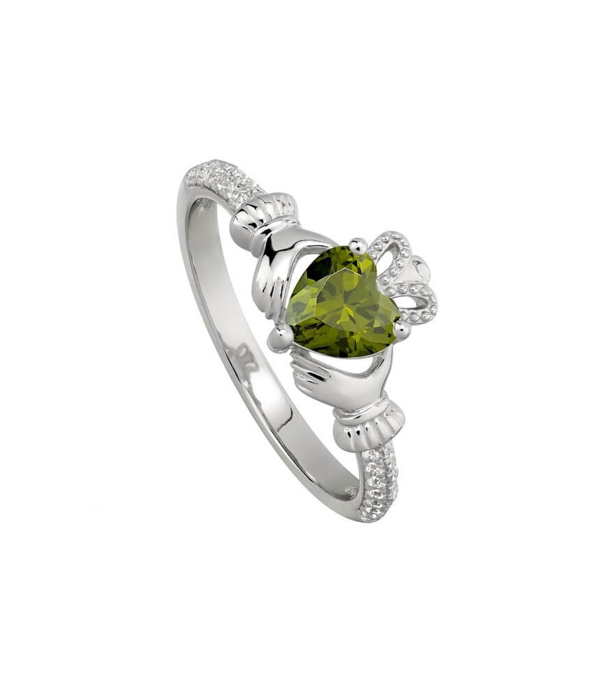 August Peridot Claddagh Ring