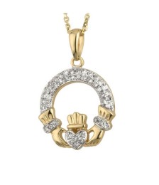 Two Tone Diamond Claddagh Pendant