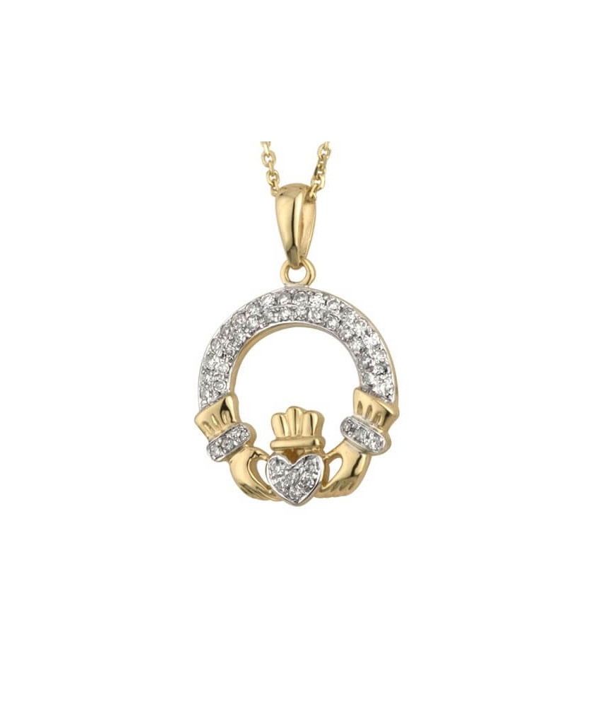 Two Tone Diamond Claddagh Pendant