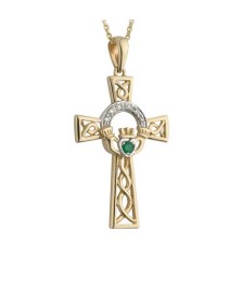 Pendentif croix émeraude claddagh