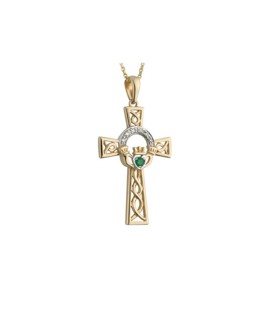 Emerald Claddagh Cross Pendant