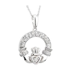 Klassischer Diamant Claddagh Weißgold Anhänger