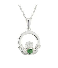 Green Crystal Claddagh Pendant