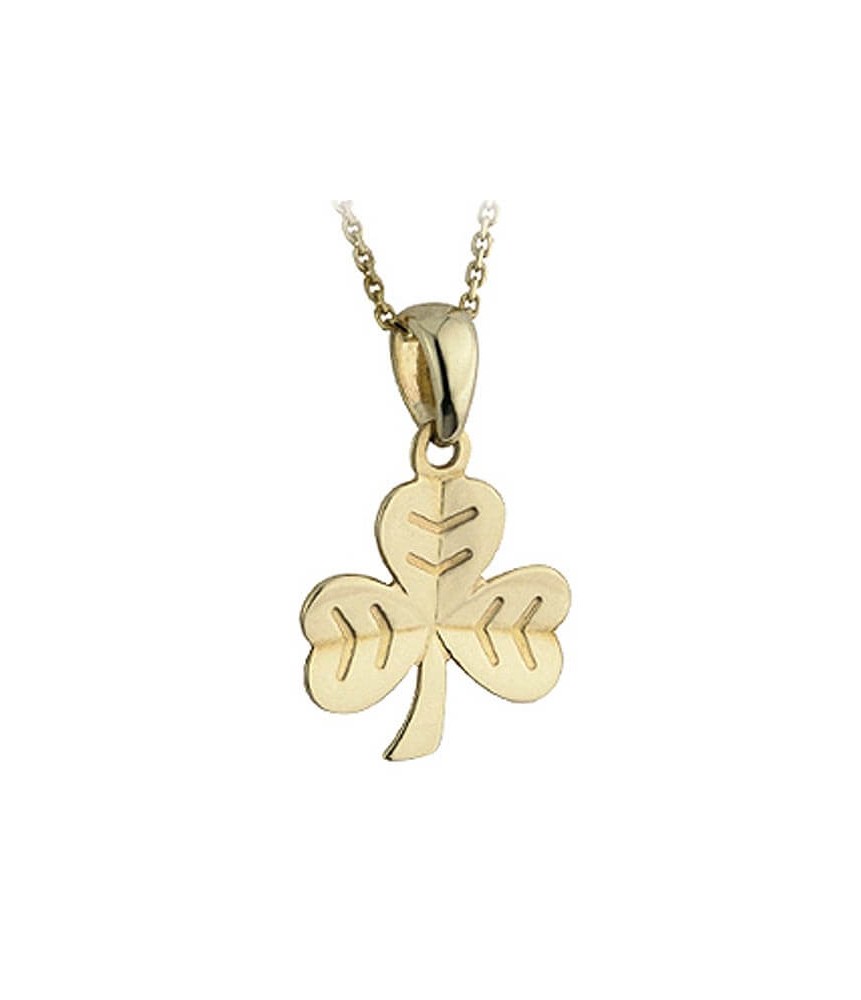 Gold Herringbone Shamrock Pendant