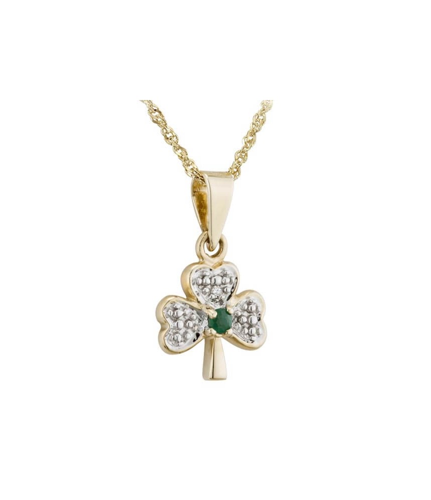 Diamond & Emerald Shamrock Pendant