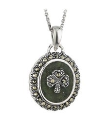 Marcasite & Marble Shamrock Pendant