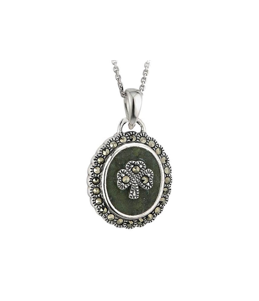 Marcasite & Marble Shamrock Pendant