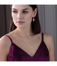 Trinity Teardrop Diamond Pendant on Model