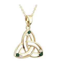 Small Diamond & Emerald Trinity Pendant