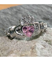 Octobre pierre de naissance Claddagh Anneau - Argent