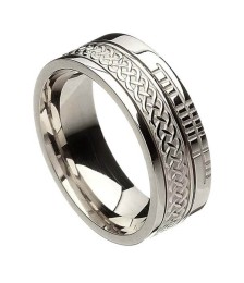 Ogham Celtic Knot Faith Ring - All White Gold