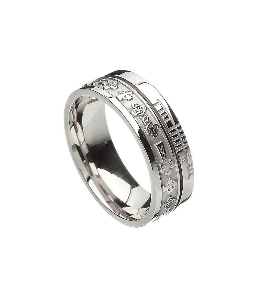 Ogham Celtic Cross Faith Ring - All White Gold