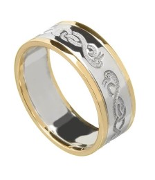 Women's Celtic Swan Ring with Trim - Silver or White Gold with Yellow Gold Trim