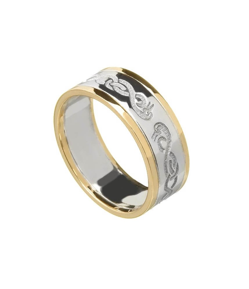 Bague Cygne celtique pour femme avec bordure - argent ou or blanc avec bordure en or jaune