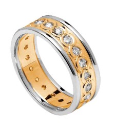 Bague pour femme avec diamants et garniture - jaune avec garniture blanche