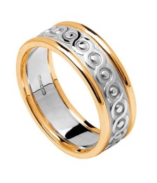 Bague d'éternité pour femme avec bordure - blanc avec garniture jaune