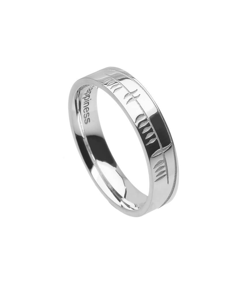 Women's Irish Ogham Wedding Ring - White Gold