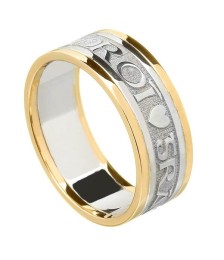 Women's Gaelic Wedding Band with Trim - White with Yellow Trim