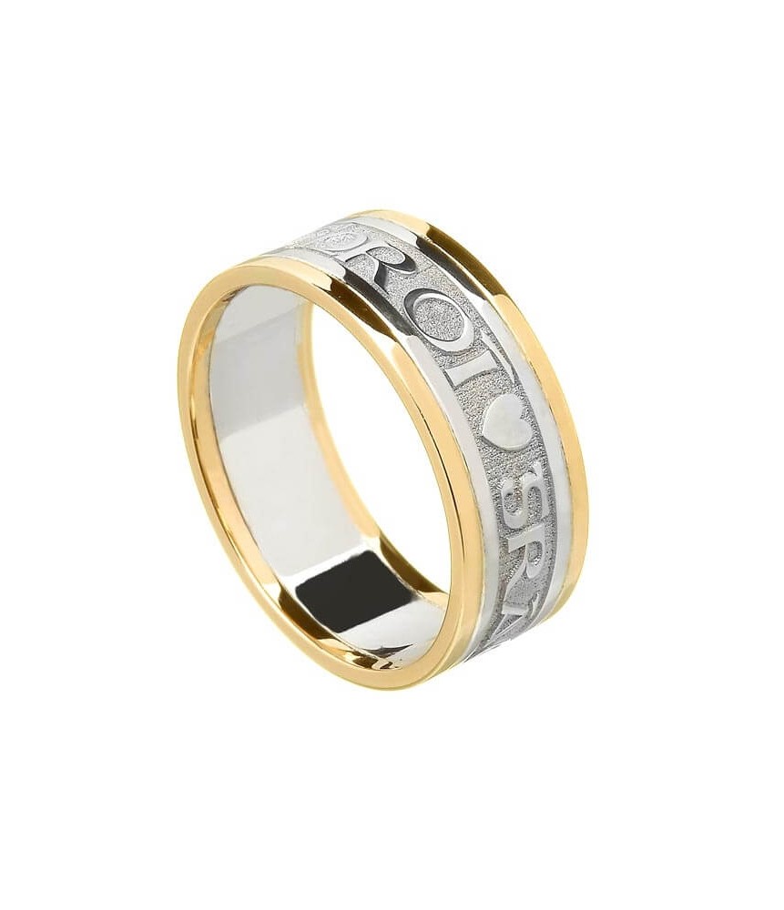 Women's Gaelic Wedding Band with Trim - White with Yellow Trim