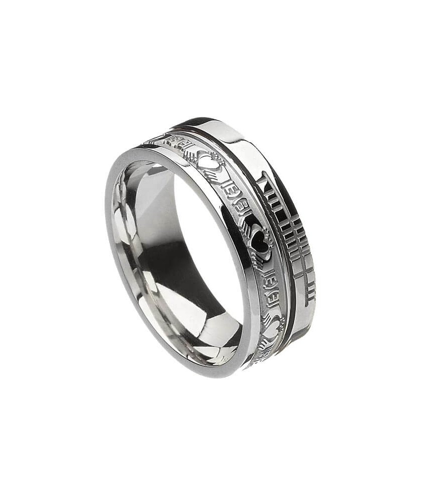 Ogham Claddagh Faith Ring - All White Gold