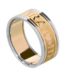 Bague de Claddagh âme soeur de hommes avec garniture - jaune avec garniture blanche