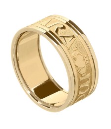 Herren Claddagh Ring Seelenfreund mit Trim - alles gelbe Gold