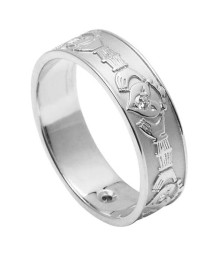 Women's Diamond Set Claddagh Wedding Band - White Gold