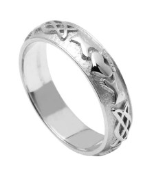 Bague Claddagh gaufrée mariage pour femme - Or blanc